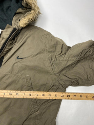 Nike Khaki Parka Jacket with Faux Fur Hood