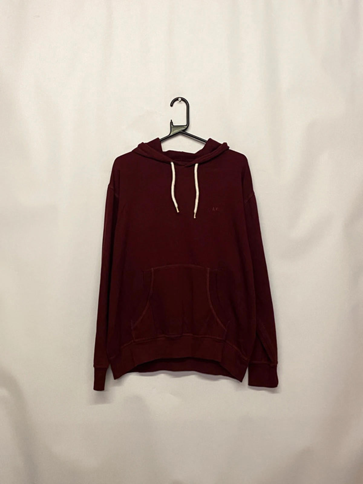 Burgundy Minimalist Hoodie with Cream Drawstrings Size L