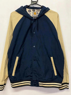 Carhartt Men's Hooded Windbreaker Jacket Navy and Beige Large