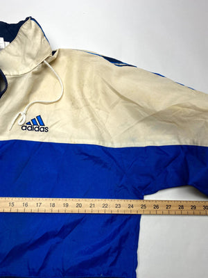 Vintage Adidas Men's Windbreaker Jacket Blue and Cream