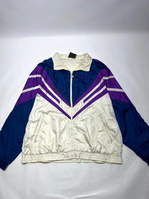 Vintage Adidas 90s Colourblock Track Jacket – Blue / Purple / Cream – Size D9 (Large)