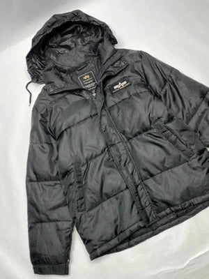 Alpha Industries Black Hooded Puffer Jacket – Size L