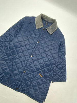 Barbour Navy Quilted Jacket Corduroy Collar Made in England Men’s S