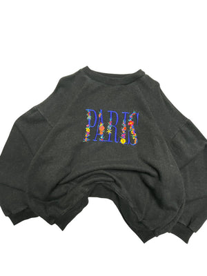 Black Paris Embroidery Sweatshirt Men's Large