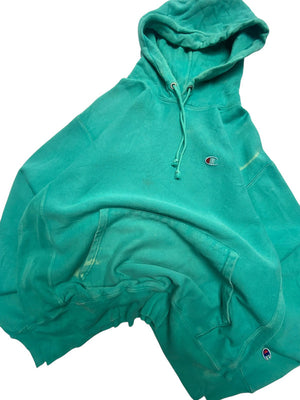 Turquoise Champion Chest Logo Hoodie Men's Large