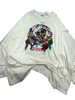 White AKOO Print Long-sleeved T-shirt Men's 4XL