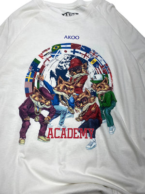 White AKOO Print Long-sleeved T-shirt Men's 4XL
