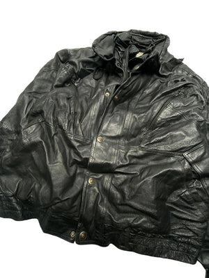 Black Leather Oakion Bomber Jacket Men's XXL