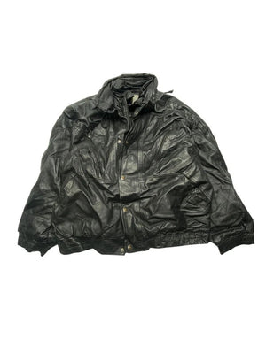 Black Leather Oakion Bomber Jacket Men's XXL