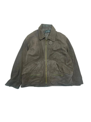 Brown Leather Mystere bomber Jacket Men's XL