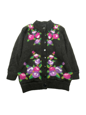 Black Flower Pattern Cardigan Women's XL