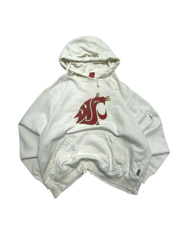 Vintage White Nike Badge Hoodie Men's Medium