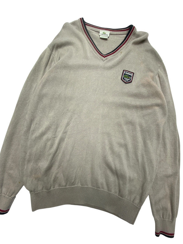 Khaki Lacoste V-neck Jumper Men's Medium