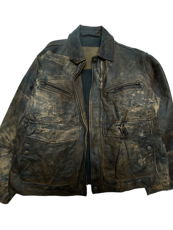 Brown Leather GF Bomber Jacket Men's XL