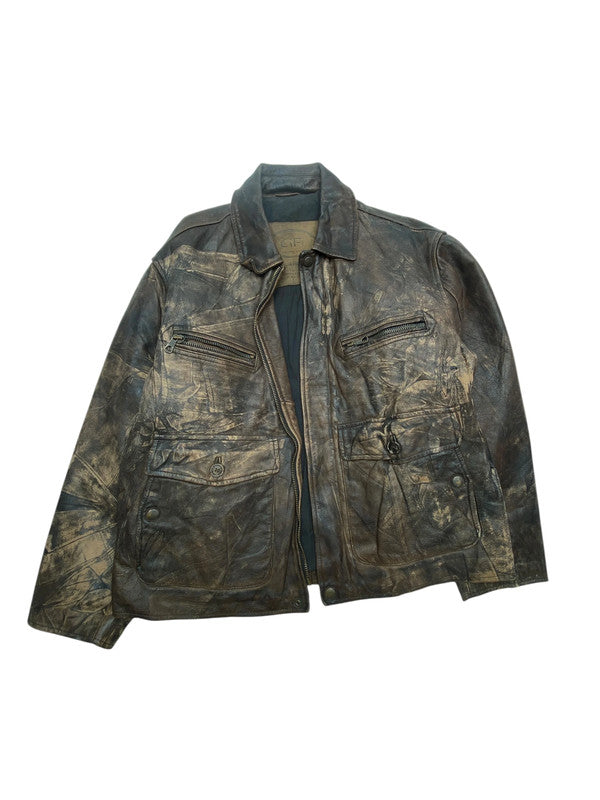 Brown Leather GF Bomber Jacket Men's XL