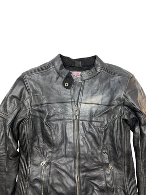 Black Leather Racer Jacket Women's Small