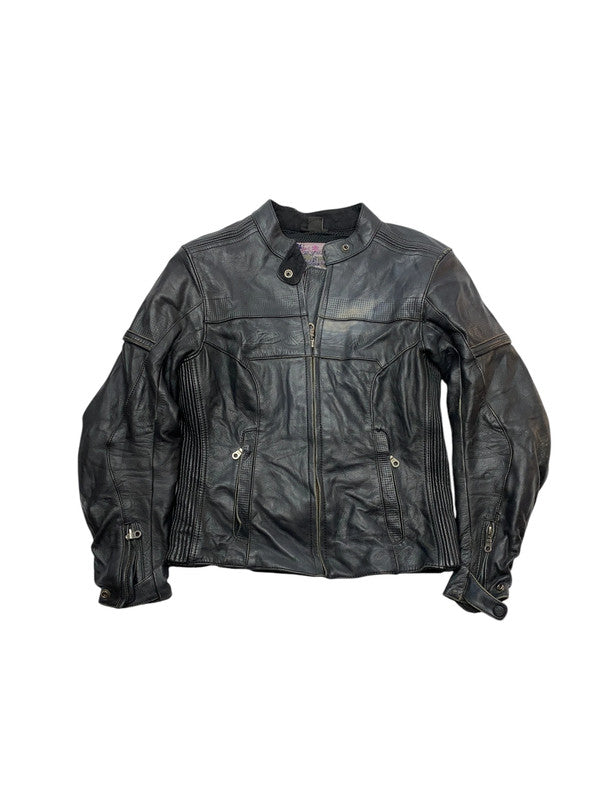 Black Leather Racer Jacket Women's Small