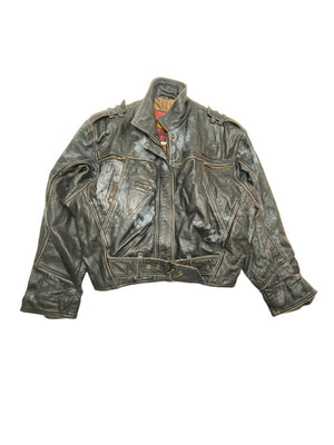 Black Leather Man Bomber Jacket Men's Small