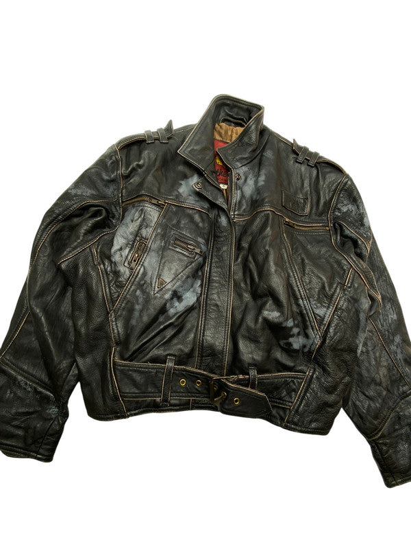 Black Leather Man Bomber Jacket Men's Small