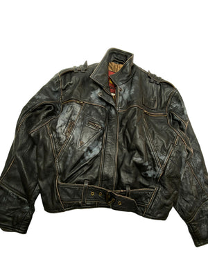 Black Leather Man Bomber Jacket Men's Small