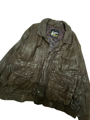 Brown leather london fog bomber jacket men's xl