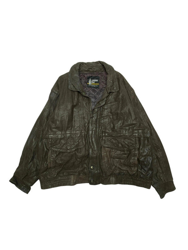 Brown leather london fog bomber jacket men's xl