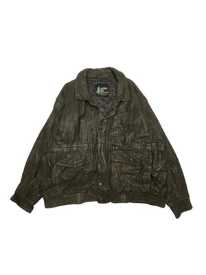 Brown leather london fog bomber jacket men's xl