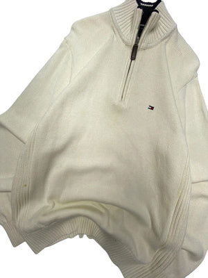 Cream tommy hilfiger half-zip jumper men's medium