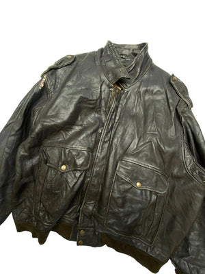 Black leather pilot bomber jacket men's large