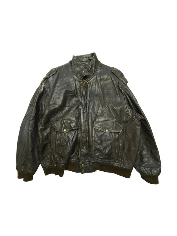 Black leather pilot bomber jacket men's large