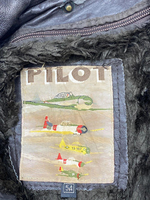 Black leather pilot bomber jacket men's large