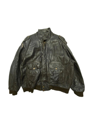 Black leather pilot bomber jacket men's large