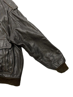 Black leather pilot bomber jacket men's large