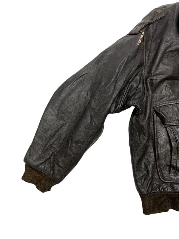 Black leather pilot bomber jacket men's large