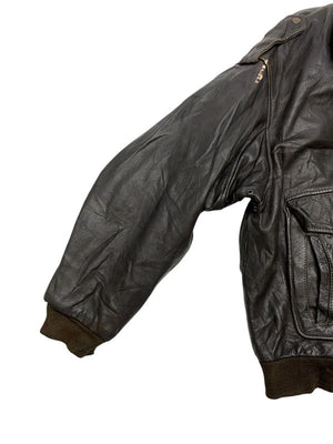 Black leather pilot bomber jacket men's large