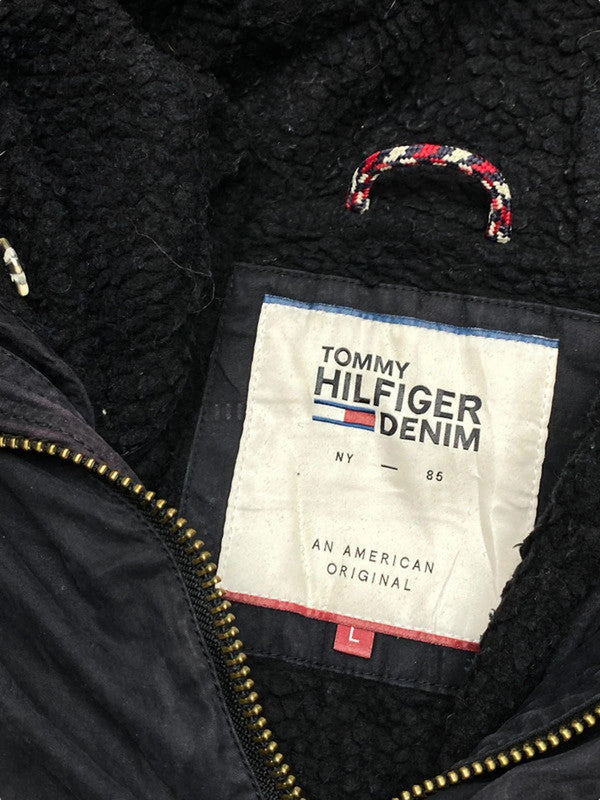 Black tommy hilfiger denim parka men's large