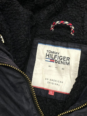 Black tommy hilfiger denim parka men's large