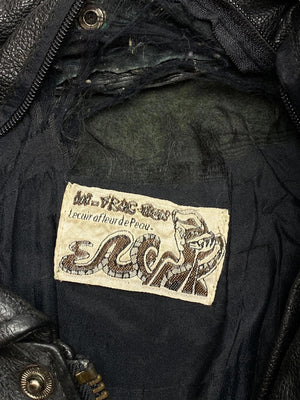 Black Leather Bomber Jacket Men's XL