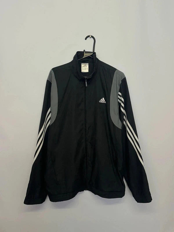 Adidas Black & Grey 3-Stripes Windbreaker Jacket (Men’s XL / 42–44)