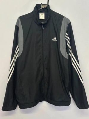 Adidas Black & Grey 3-Stripes Windbreaker Jacket (Men’s XL / 42–44)