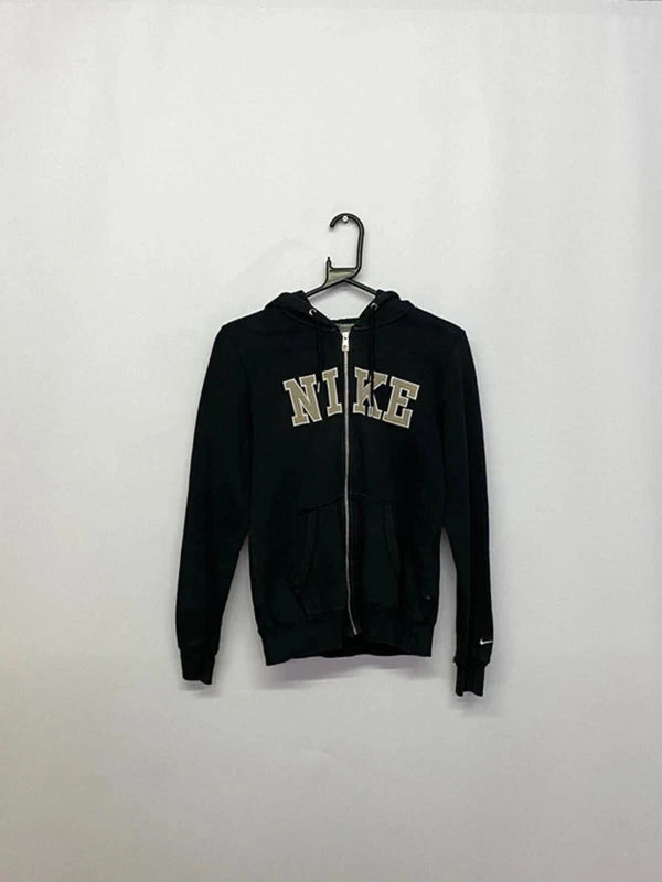 Nike Black Zip-Up Hoodie with Large Front Logo – Size S