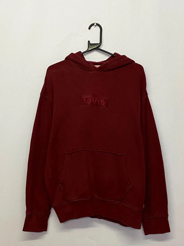Levi’s Burgundy Embroidered Logo Hoodie – Size S, Vintage Wash Style