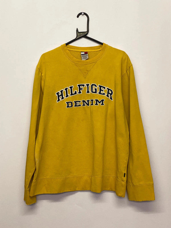 Tommy Jeans "Hilfiger Denim" Yellow Sweatshirt – Size M, Vintage Style Logo