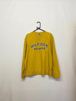 Tommy Jeans "Hilfiger Denim" Yellow Sweatshirt – Size M, Vintage Style Logo