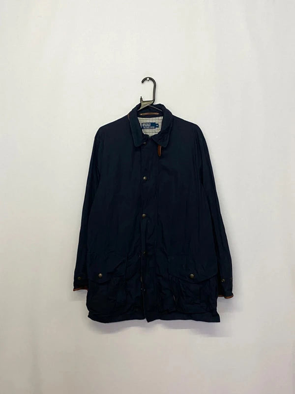 Polo Ralph Lauren Navy Waxed Jacket – Size M – Barbour Style
