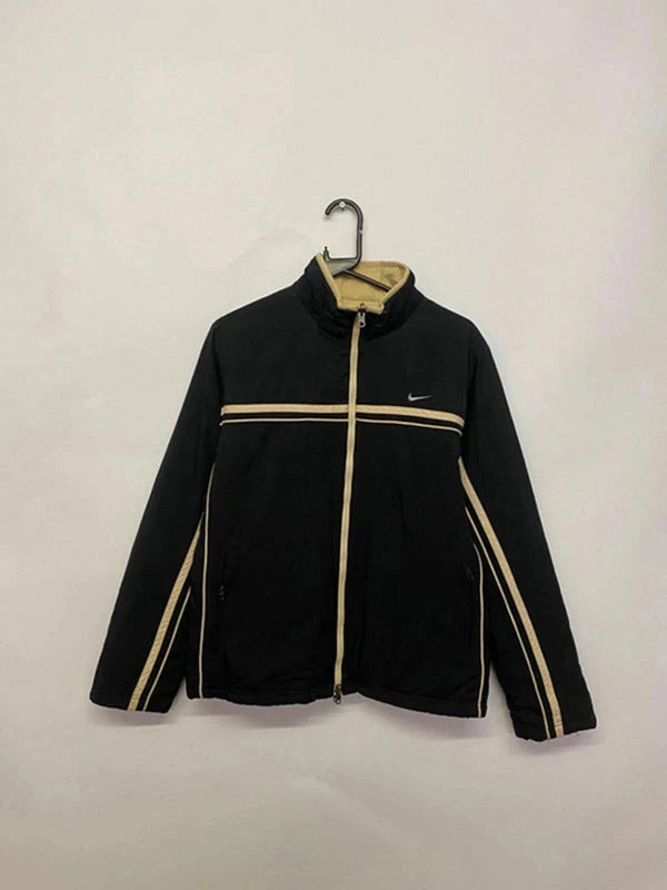 Vintage Nike Black Zip-Up Jacket – Beige Trim – Men’s M – Made in Indonesia