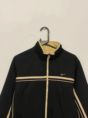 Vintage Nike Black Zip-Up Jacket – Beige Trim – Men’s M – Made in Indonesia