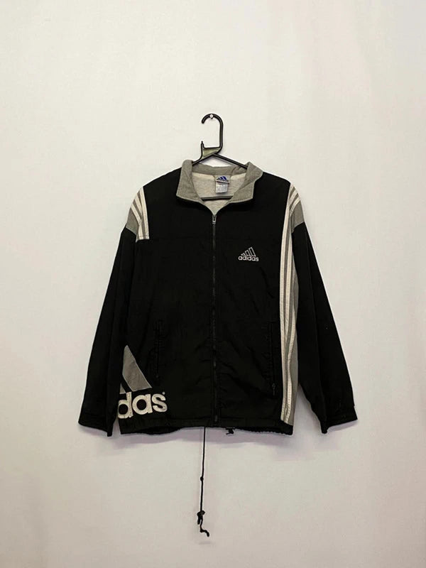 Vintage Adidas Black & Grey Full-Zip Windbreaker Jacket – Size M
