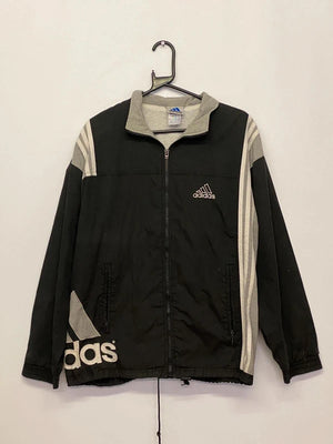 Vintage Adidas Black & Grey Full-Zip Windbreaker Jacket – Size M