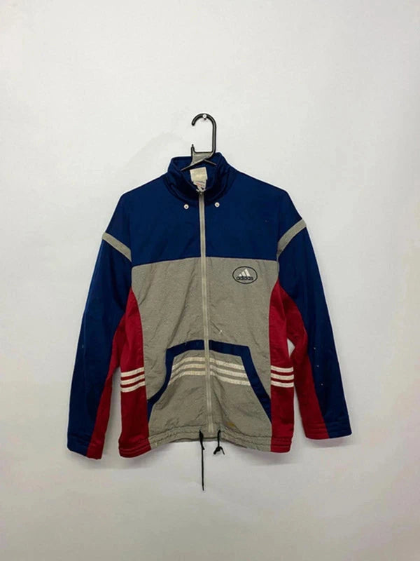 Vintage Adidas Full-Zip Jacket – Red/Grey/Navy – Size XL – Retro Style